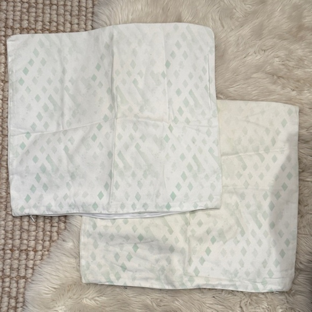 Set of Minted White and Mint Green Patterned Pillow Covers